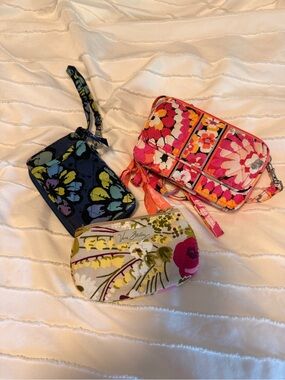 Vera Bradley Pink Floral Zip Wristlet with Removable Strap BUNDLE